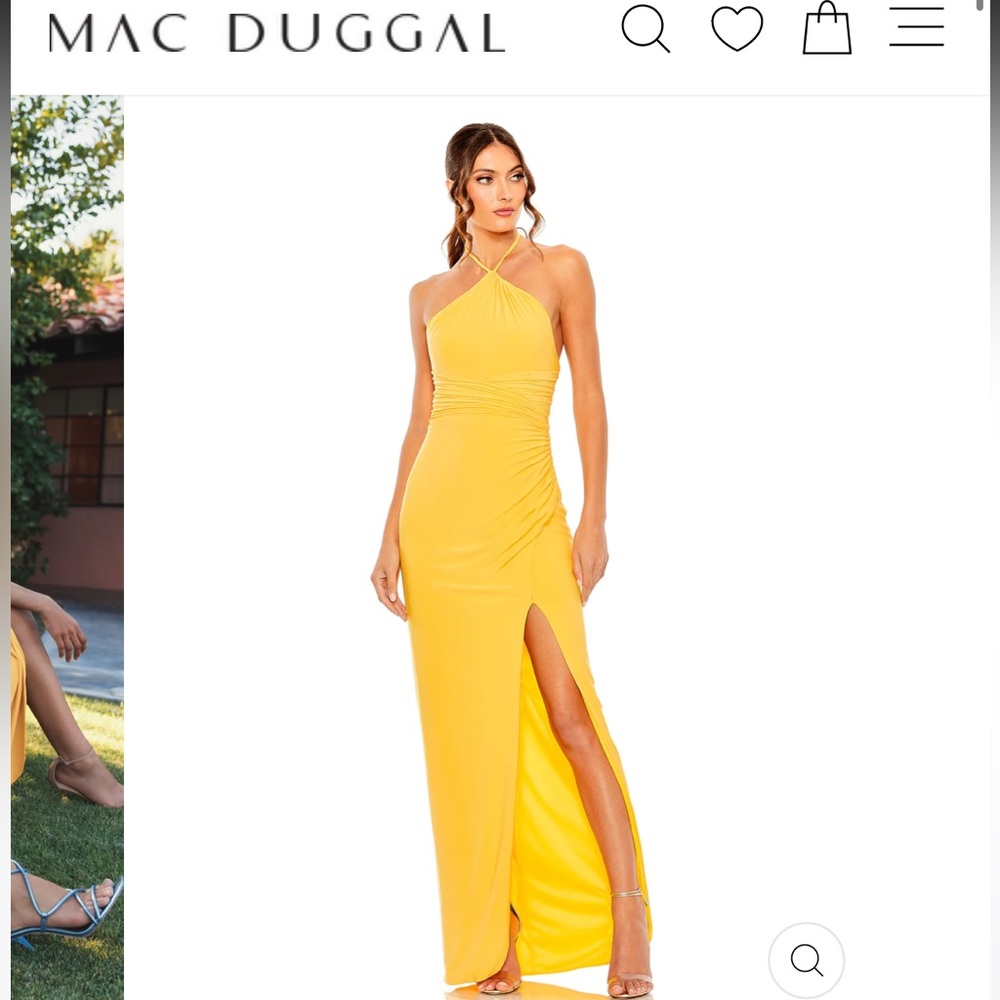 MAC DUGGAL Halter Neck Rouched Side Front Slit Gown in Marigold Size Small - Picture 1 of 7